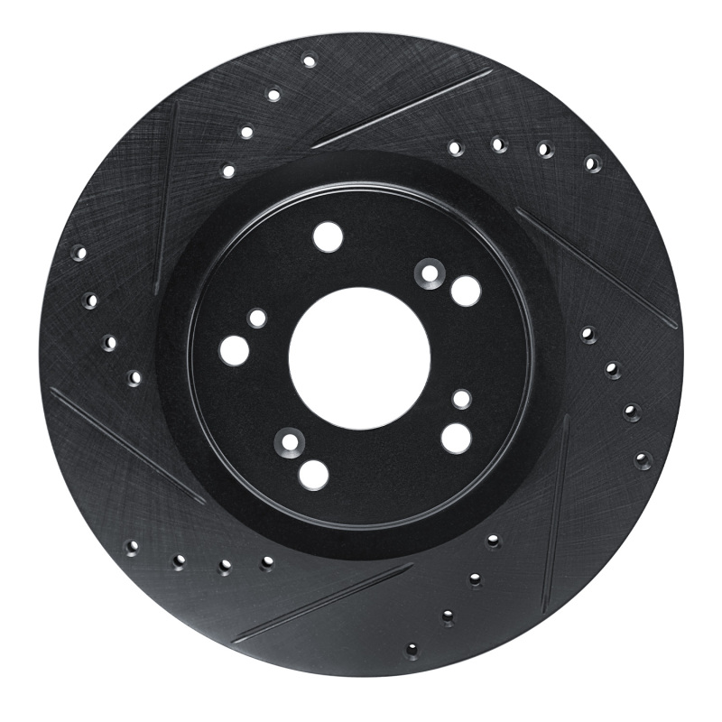 Honda CR-V Brake Rotor (1) - Front Left - R1 Concepts - Drilled & Slotted - Black - `12-`16